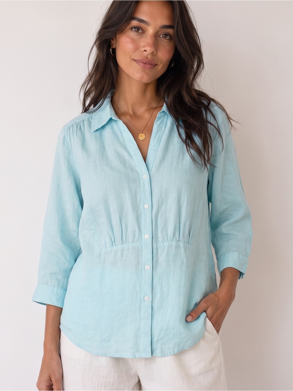 TALBOTS Light Blue 100% Irish Linen Shirt